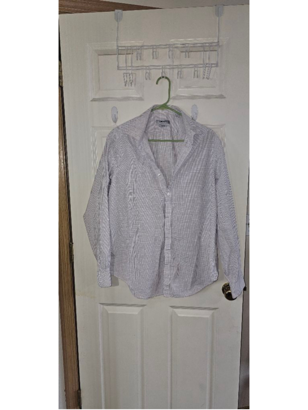Men's DKNY White & Purple Plaid Slim Fit Dress Shirt XL